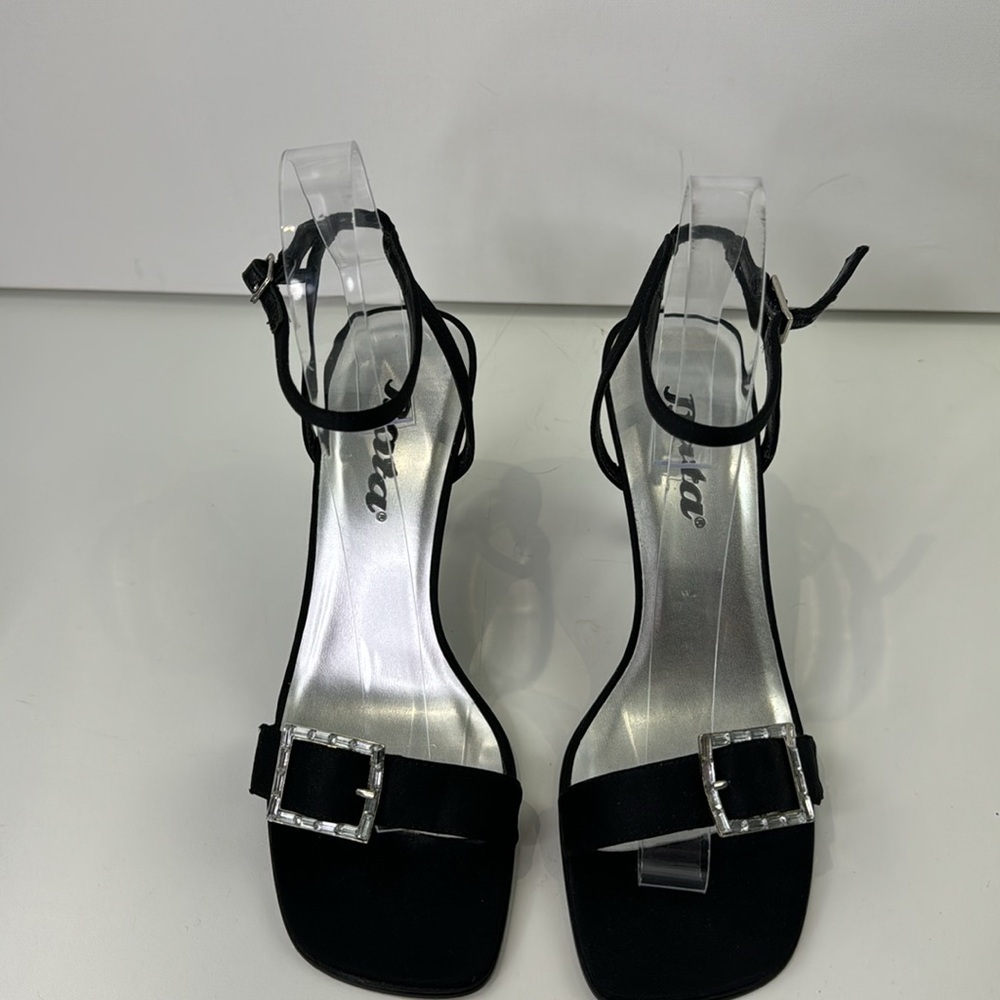 Vintage Bata Women's Black Satin Slingback Heel Shoes - Picture 3 of 13
